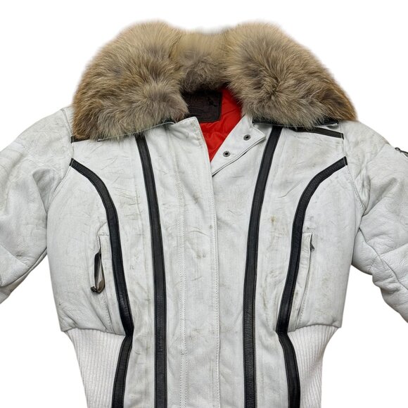 Women’s Chip Pepper jacket leather white/w brown trim fur collar 2000s - Picture 4 of 8